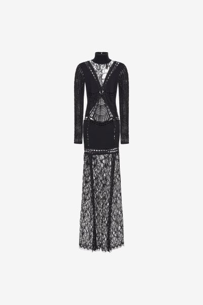 Nero_191101 Roberto Cavalli Long Embroidered Knit Dress Women Dresses