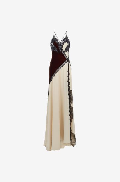 Slip Dress With Lace Women Dresses Roberto Cavalli Avorio/Ruggine