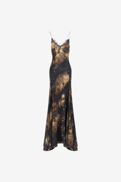 Women Dresses Slip Dress With Jaguar Print Roberto Cavalli Rust
