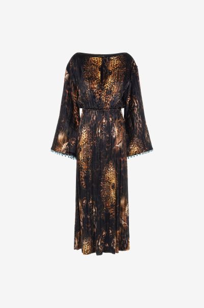 Women Crossed Dress With Jaguar Print Dresses Roberto Cavalli Rust