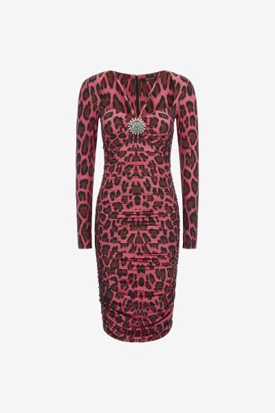 Women Roberto Cavalli Dresses Midi Dress With Leopard Print Pink