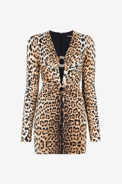Leopard-Print Cut-Out Mini Dress Dresses Women Naturale Roberto Cavalli