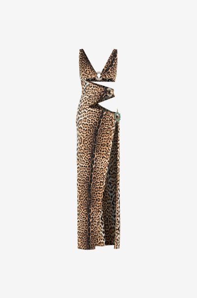 Women Dresses Naturale Leopard-Print Cut-Out Maxi Dress Roberto Cavalli