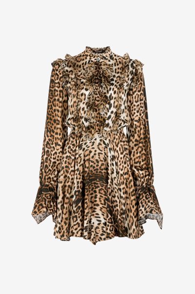 Dresses Naturale Women Roberto Cavalli Ruffled-Detail Leopard-Print Dress