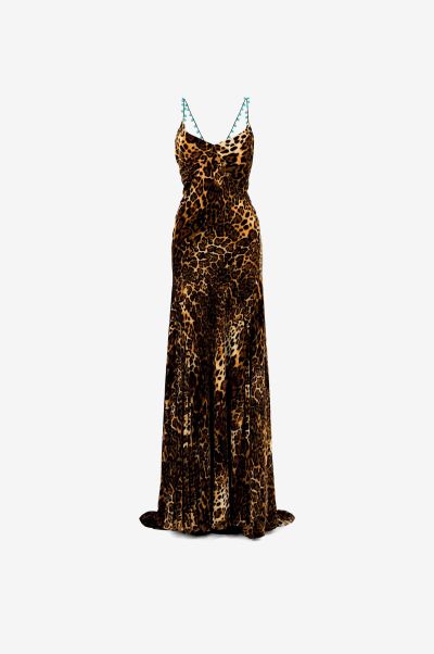 Women Dresses Roberto Cavalli Crisscross Back Leopard Print Maxi Dress Naturale