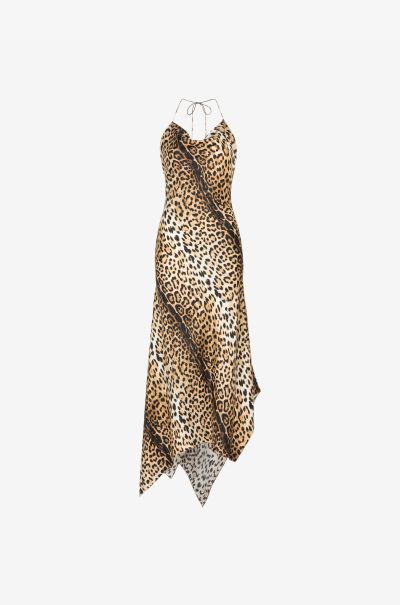 Roberto Cavalli Dresses Jaguar-Print Halterneck Silk Dress Naturale Women