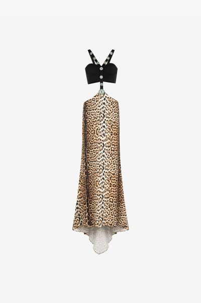Women Roberto Cavalli Naturale Jaguar-Print Cut-Out Maxi Dress Dresses