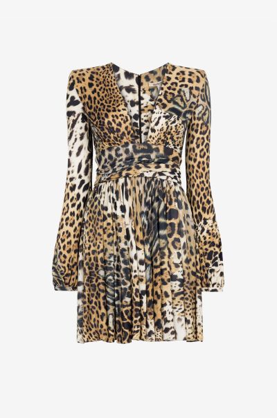Dresses Women Roberto Cavalli Naturale Leopard-Print Long-Sleeve Midi Dress