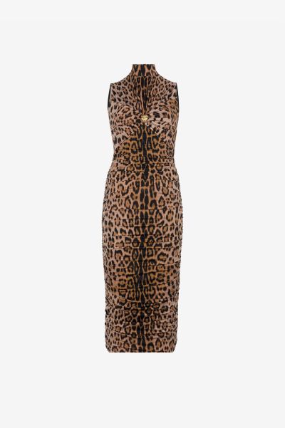 Dresses Roberto Cavalli Jaguar-Print Gathered Dress Women Macula_Naturale