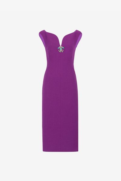 Roberto Cavalli Dresses Women Mirror Snake Wool Dress Purple