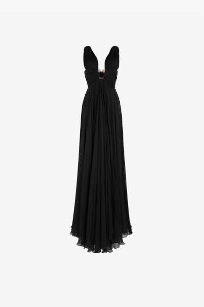 Black Dresses Women Brooch-Detail Draped Dress Roberto Cavalli