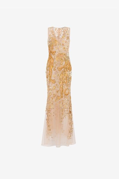 Dresses Women Nude/Oro Roberto Cavalli Sequin-Embelished Silk Dress