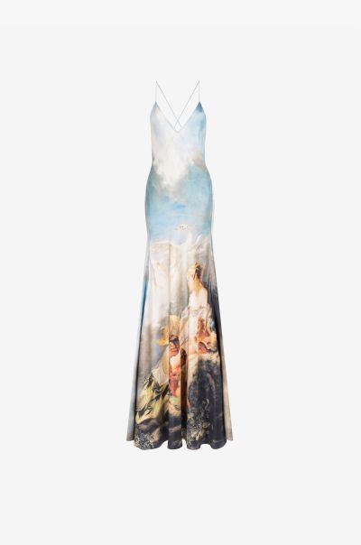 Painting-Print Silk Maxi Dress Roberto Cavalli Multicolor Women Dresses