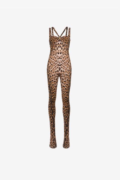 Women Leopard-Print Sleeveless Jumpsuit Macula_Naturale Roberto Cavalli Dresses