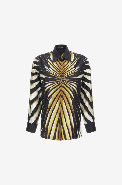 Giallo_Sen Women Shirt With Ray Of Gold Print Blouses & Tops Roberto Cavalli