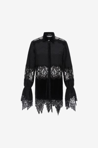 Roberto Cavalli Shirt With Lace Inserts Women Blouses & Tops Nero_191101