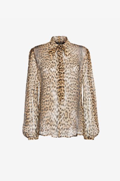 Naturale Women Blouses & Tops Roberto Cavalli Leopard-Print Silk Shirt
