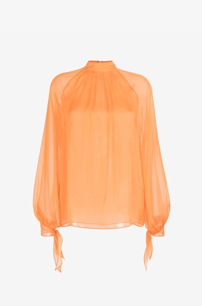 Blouses & Tops Semi-Sheer Silk Blouse Roberto Cavalli Women Orange