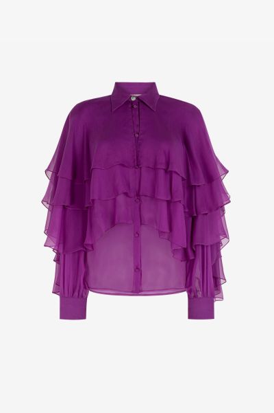 Ruffled Silk Blouse Roberto Cavalli Blouses & Tops Purple Women