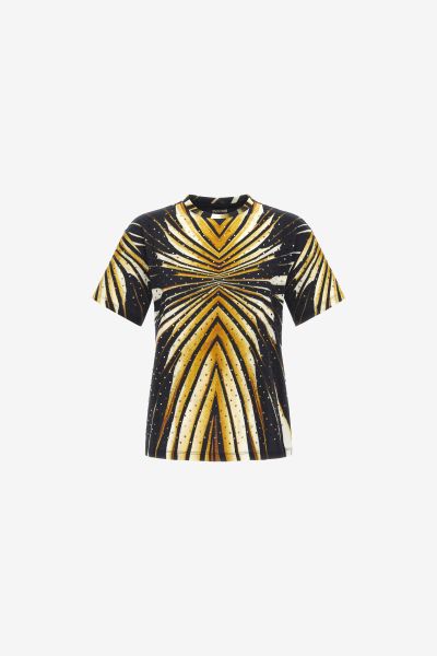 Roberto Cavalli Women T-Shirts T-Shirt With Ray Of Gold Print Giallo_Sen