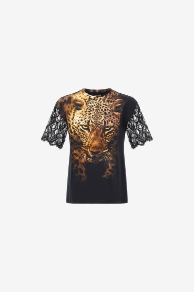 Women T-Shirt With Jaguar Print Roberto Cavalli T-Shirts Rust