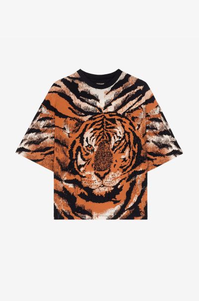 Tiger-Print Cotton T-Shirt Women T-Shirts Ocra Roberto Cavalli