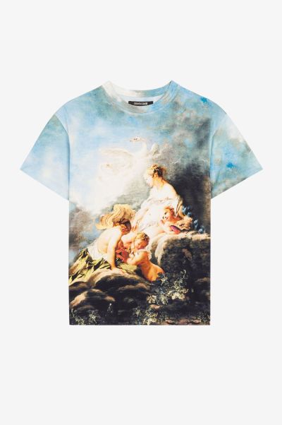 Women Roberto Cavalli T-Shirts Multicolor Graphic-Print Cotton T-Shirt