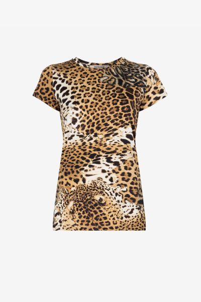 T-Shirts Naturale Tiger-Print Short-Sleeve T-Shirt Roberto Cavalli Women