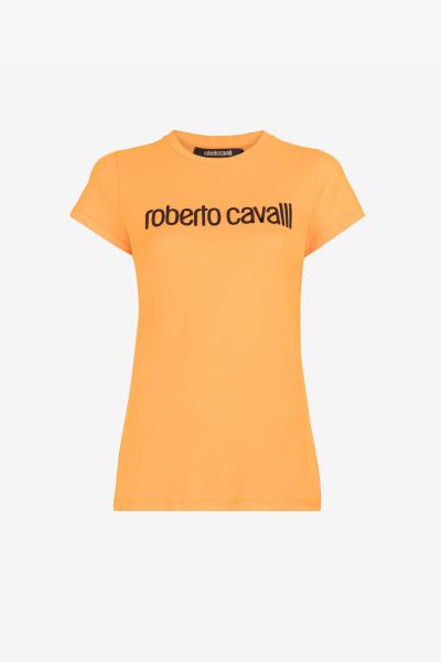 T-Shirts Women Roberto Cavalli Logo-Embroidered T-Shirt Orange