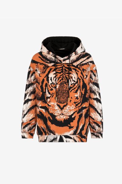 Tiger-Print Cotton Hoodie Sweatshirts Women Ocra Roberto Cavalli