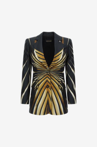 Blazers Single-Breasted Blazer With Ray Of Gold Print Roberto Cavalli Giallo_Sen Women