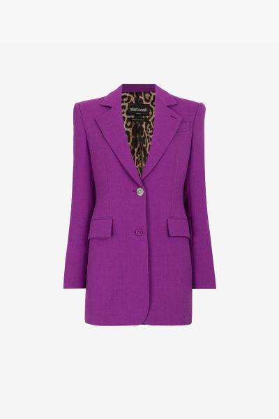 Roberto Cavalli Single-Breasted Wool Blazer Purple Women Blazers