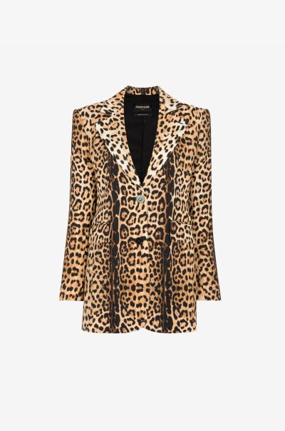 Naturale Roberto Cavalli Women Leopard Print Single-Breasted Blazer Blazers