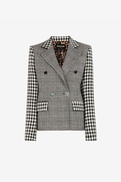 Houndstooth And Gingham Double-Breasted Blazer Roberto Cavalli Women Black/White Blazers