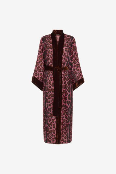 Coats & Jackets Women Roberto Cavalli Pink Belted Coat With Leopard Print