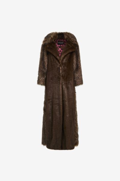 Faux Fur With Leopard Print Interior Roberto Cavalli Brown Coats & Jackets Women