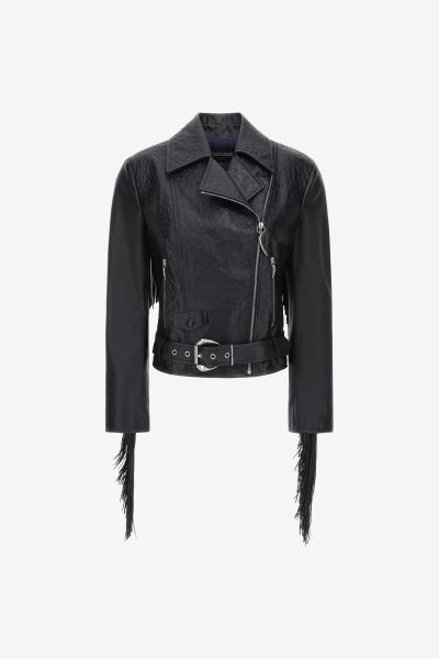 Nero_191101 Roberto Cavalli Fringe Leather Jacket Women Coats & Jackets