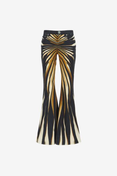 Roberto Cavalli Women Giallo_Sen Flared Jeans With Ray Of Gold Print Pants & Shorts