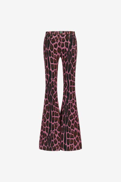 Roberto Cavalli Pants & Shorts Women Flared Jeans With Leopard Print Pink