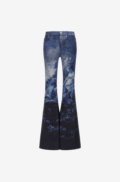 Women Flared Jeans With Denim Wild Leda Print Denim Pants & Shorts Roberto Cavalli