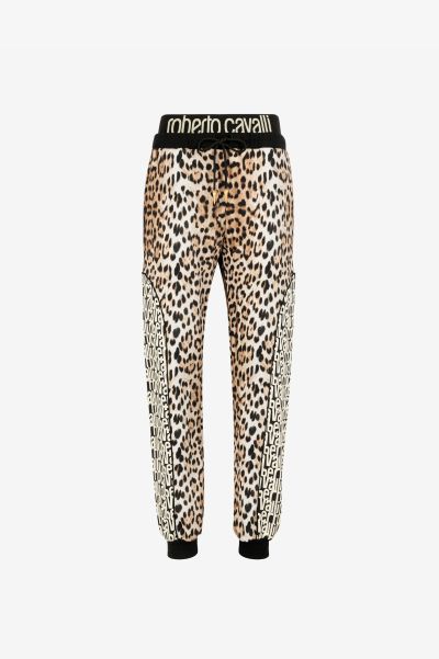 Women Roberto Cavalli Pants & Shorts Multicolor Leopard And Logo-Print Cotton Track Pants