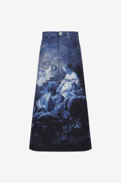 Roberto Cavalli Women Denim Skirt With Denim Wild Leda Print Skirts