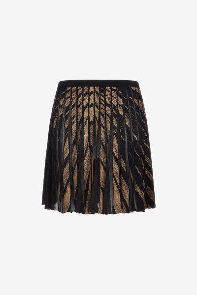 Knit Skirt With Ray Of Gold Print Skirts Women Roberto Cavalli Giallo_Sen