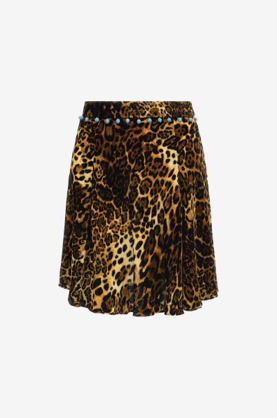 Leopard Print Velvet Skirt Naturale Women Skirts Roberto Cavalli