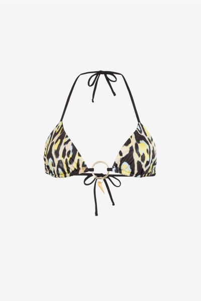 Leopard-Print Teeth-Pendant Bikini Top Beachwear Roberto Cavalli Multicolor Women