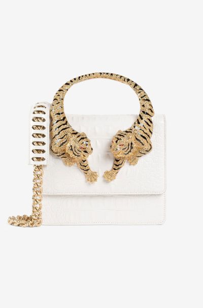 Bianco_Latte Roar Bags Women Crystal-Embellished Tiger Shoulder Bag Roberto Cavalli