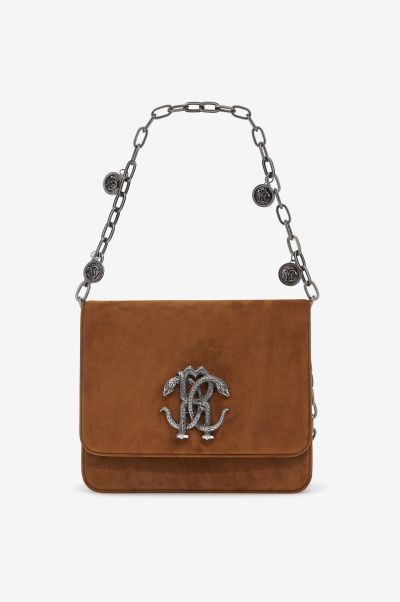 Shoulder Bags Shoulder Bag With Monogram Mirror Snake Women Roberto Cavalli Cognac/Argento_Old