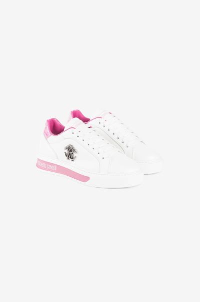 Roberto Cavalli Women Fuxia/Bianco Logo-Plaque Leather Sneakers Sneakers