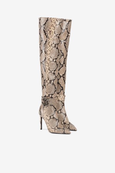 Boots & Booties Roccia/Argento_Old Roberto Cavalli Python-Embossed Thigh-High Boots Women