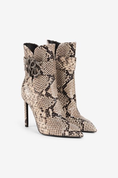 Roberto Cavalli Roccia/Argento_Old Women Boots & Booties Python-Embossed Mirror Snake Boots